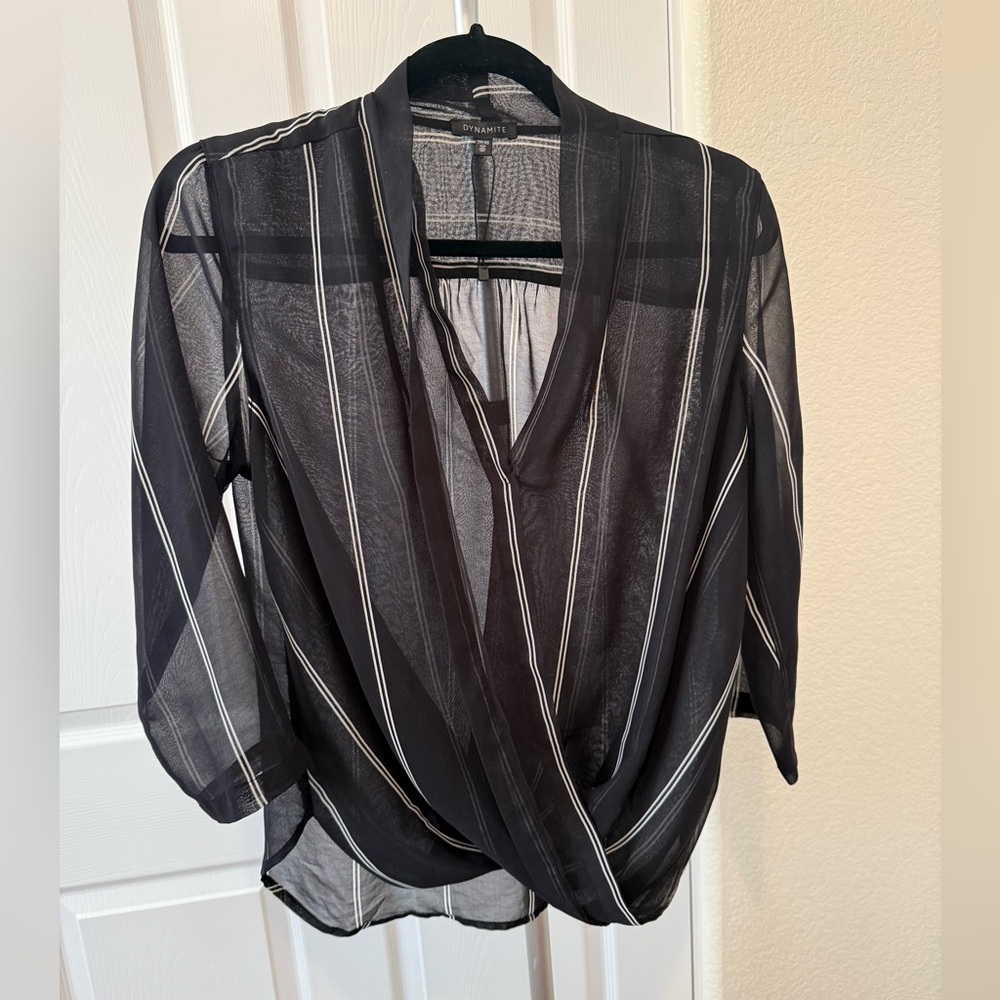 Dynamite black blouse with white stripes